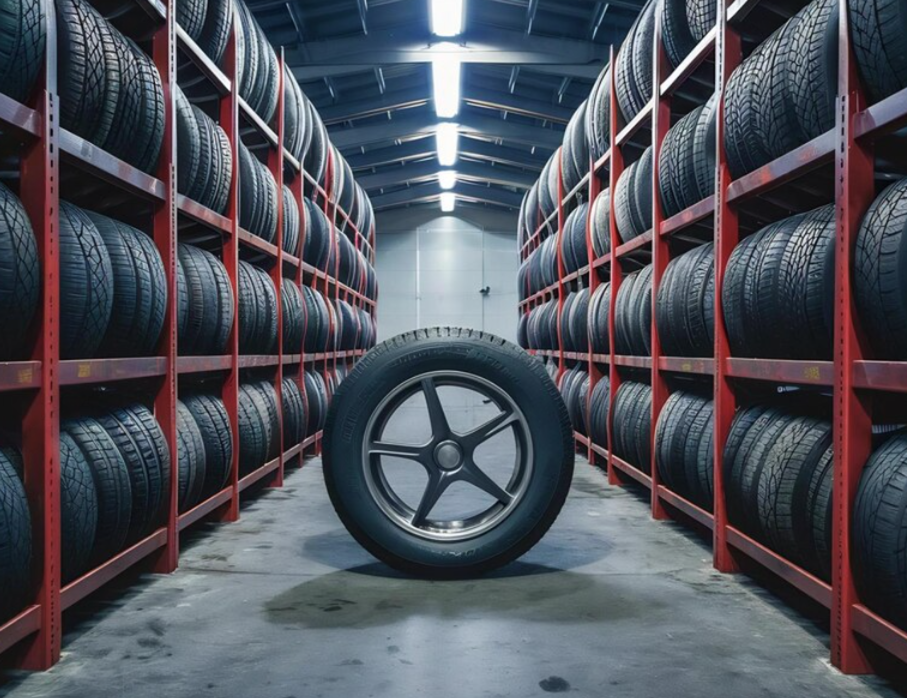Lager mit geprüften gebrauchten Reifen und Felgen